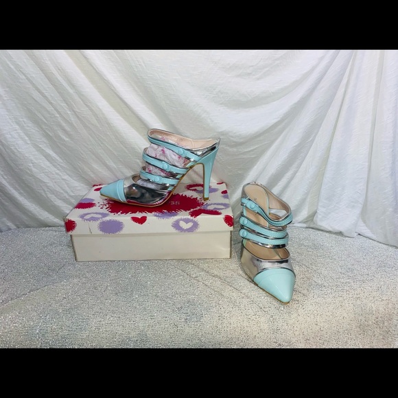 VINTAGE Size 8.5 pointe toe Mule heels “Tiffany’s” Powdered Blue - Picture 3 of 5